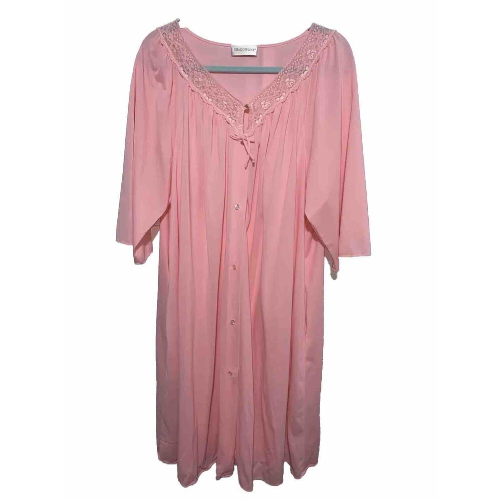 Vintage Shadowline Robe Women 2X Coral Pink 100% Nylon USA #2183